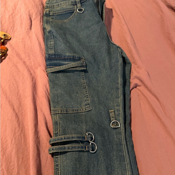 Fashion Nova  Girls Ring of Fire Cargo Jeans Blue - Picture 2 of 12